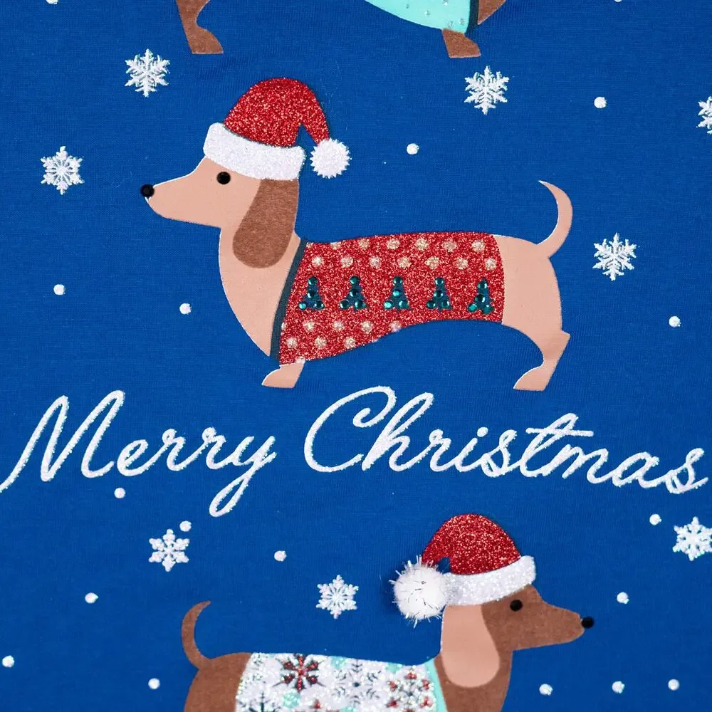 Glittery Dachshund Christmas Holiday Top Colorful PETITE LARGE Winter Dog Doxie - Picture 3 of 7